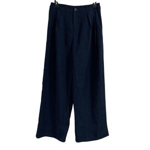 CIDER Women's  Navy Blue Wide Leg Pleated High Waisted Cropped Pants Size S